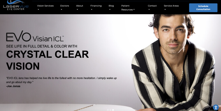 Screenshot of Laservue Eye Center's homepage.